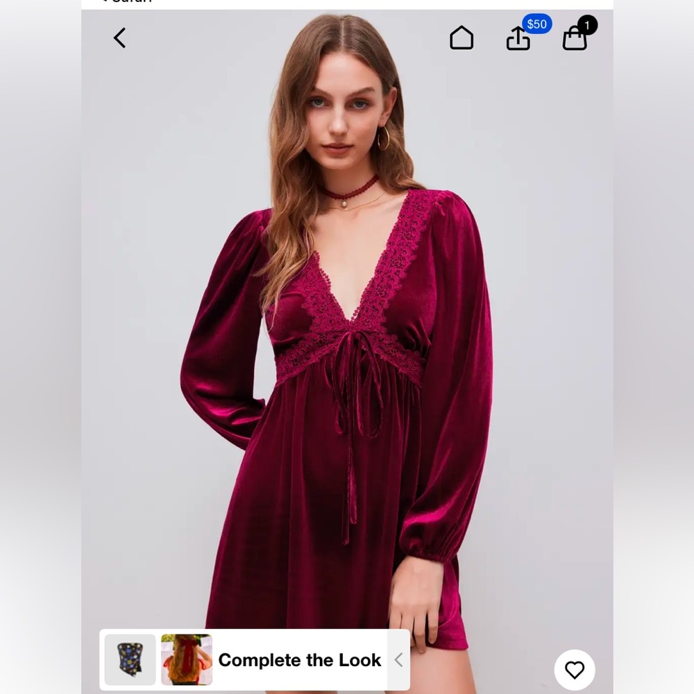 V- Neck Velvet Mini Dress. Red